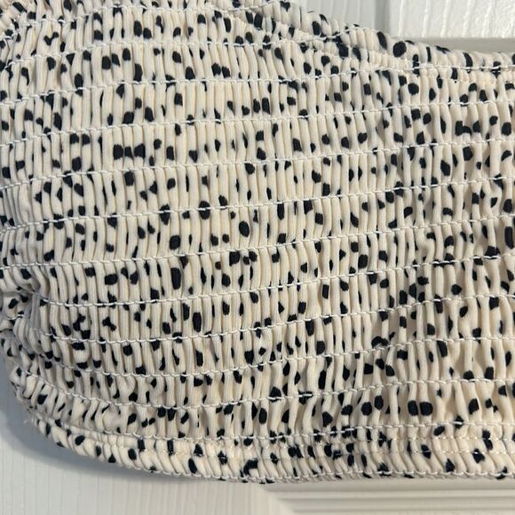 XHILARATION Large Smocked Bralette Bikini Top Cream Black Polka Dots Padded - Picture 3 of 8